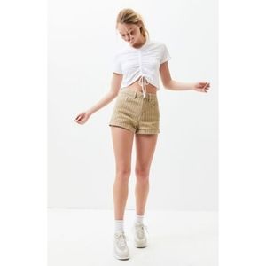 PacSun Khaki Denim Striped Folded Hem Striped Mom Short 23